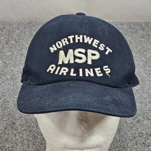 Vintage Northwest Airlines MSP Hat Navy Blue Cap Embroidered Employee Issued 80s